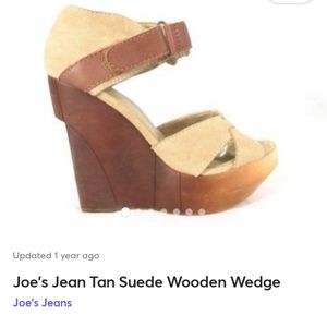 Joe's 8 Jeans Platform Wedge Suede Leather Wooden Sandal Open Toe cream tan